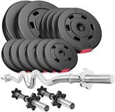 Hop-Sport Kunststof Halterset – Halterset 38 kg – SZ Curlstang 120 cm en 2 Halterstangen – Kunststof Gewichten met Sluitingen