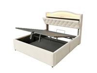 MODFU Lit deux personnes 140 x 200 cm avec tête de lit LED, rangement et USB, beige