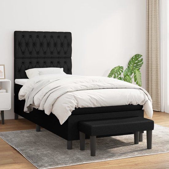 vidaXL Boxspring met matras stof zwart 100x200 cm