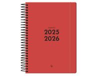 Liderpapel Schoolagenda 25-26, spiraalbinding, rood, 2 dagen, A5, tweetalig, FSC, 70 g.