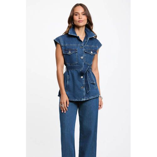 Morgan Morgan denim gilet met ceintuur - mediumblauw