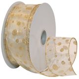 Morex Ribbon Lint, Doorschijnend, Ivoor/Goud, 2.5" x 50 Yd