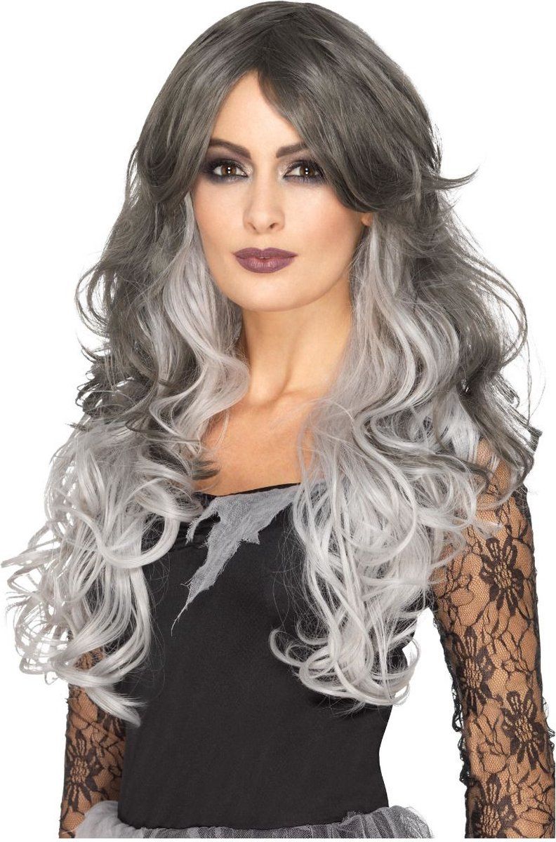 Smiffys Luxe grijze lange pruik voor dames - Synthetisch - Zilver/Grijs - 5020570413753