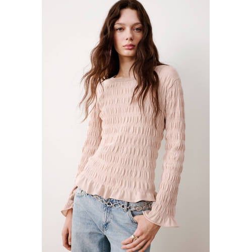 MANGO TEEN gebreide top met plooien en smockwerk - oudroze