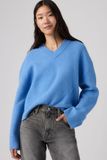 Levi's pull en maille douce à col en V - Femme - L - Bleu / Parisian Blue