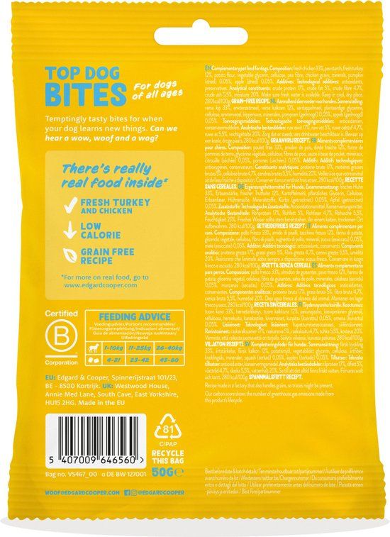 Edgard & Cooper Bites Small 50 g - Hondensnacks - Kalkoen