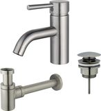 Fortifura Calvi Wastafelkraanset - lage wastafelkraan - klikwaste plug - verlaagde design sifon - PVD - geborsteld RVS