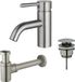 Fortifura Calvi Wastafelkraanset - lage wastafelkraan - klikwaste plug - verlaagde design sifon - PVD - geborsteld RVS