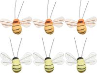 Decoris Paasdecoratie bijen op clip - 6x stuks - 3 x 7 cm - foam - oranje