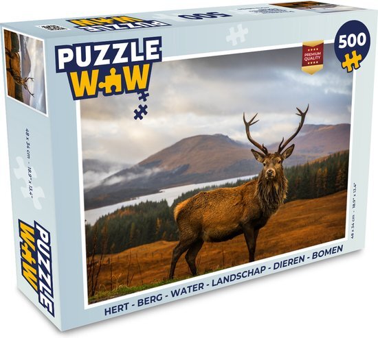 MuchoWow Puzzel Hert - Berg - Water - Landschap - Dieren - Bomen - Legpuzzel - Puzzel 500 stukjes - Sinterklaas cadeautjes - Sinterklaas voor grote kinderen