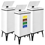 WELL HOME MOBILIARIO & DECORACIÓN 3 x Smart vuilnisemmer met 50 l inhoud, hoogte: 83,5 x 35,5 x 26 cm, wit met magnetische etiketten