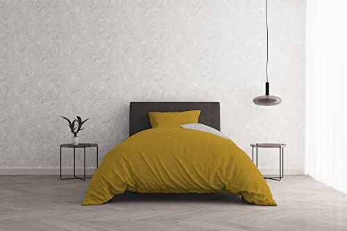 Italian Bed Linen Panda Italian Bed Linen Beddengoedset "Natural Colour", mosterdgeel/lichtgrijs, klein tweepersoonsbed