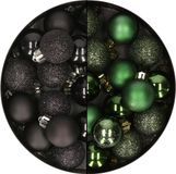 Merkloos / Sans marque Kaemingk B.V. 28x stuks kleine kunststof kerstballen zwart en dennengroen 3 cm - kerstversiering