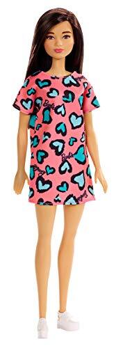 Barbie GHW46 - Barbie® Pop, Brunette, in Roze Jurk met Blauwe hartjes en Schoenen