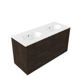 Saniclass Holz Frame Badkamermeubelset - 120x45x74cm - Chaci keramische wastafel wit - 2 wasbakken - zonder kraangaten - 2 lades - mat eiken charcoal (hout) SW1578607/SW1234850