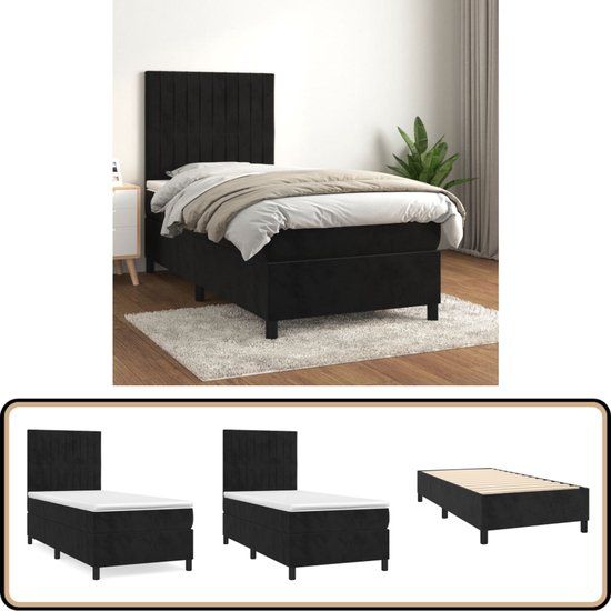 vidaXL Boxspring met matras fluweel zwart 100x200 cm