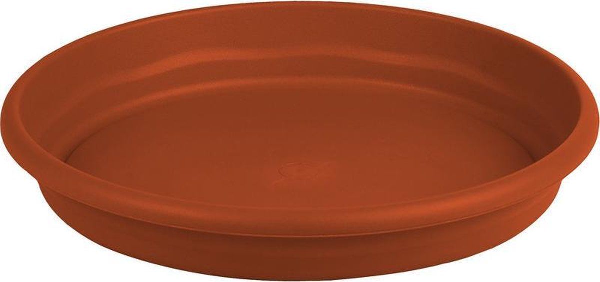 Hega hogar Set van 2x bloempot/plantenpot terra cotta onderschaal/opvangbord kunststof Ø 29 cm - bruin