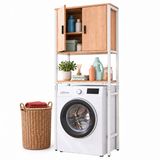 Merkloos / Sans marque Relaxdays Wasmachine rek - 170x64x27 cm - met kast - wit-natuur