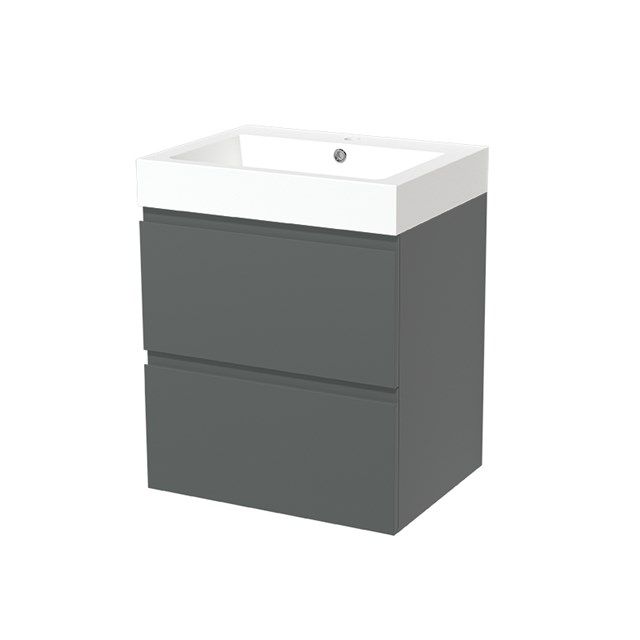 Maxaro Badkamermeubel 60cm Modulo Middengrijs 2 Lades Greeploos Wastafel Mineraalmarmer - 6095820517542