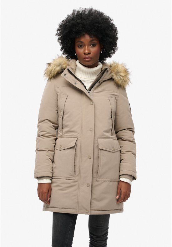 Superdry Everest Faux Fur Parka Winterjas Dames - Beige - Maat 12
