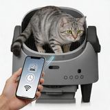 Garvee Zelfreinigende kattenbak met ingang van boven, intelligent open design, XXL, voor grote katten, geavanceerd veiligheidssysteem en app-bewaking, koud grijs