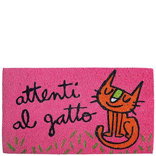 Laroom Deurmat Attenti Al Gatz, jute & antislip onderkant, roze, 40 x 70 x 1,8 cm