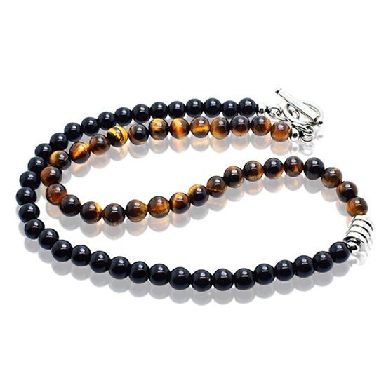 Memphis Kralen ketting Tijgeroog Zwart Bruin - 45cm
