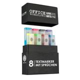 OfficeTree Set van 8 grappige markeerstiften in doos, grappige tekstmarkers met spreuken als grappig kantoorartikel voor studenten, leraren, collega's