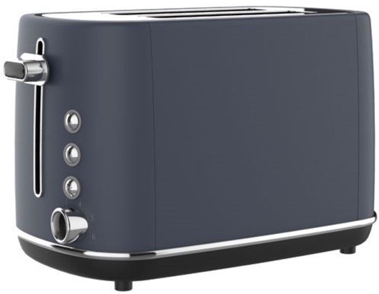 Terraillon NEW MOON Broodrooster met 2 sleuven van 13 cm, 6 vermogensniveaus (1050W) - Ontdooien, Opwarmen, Automatische uitschakeling, Kruimellade, Behuizing van gelakt roestvrij staal, Blauw
