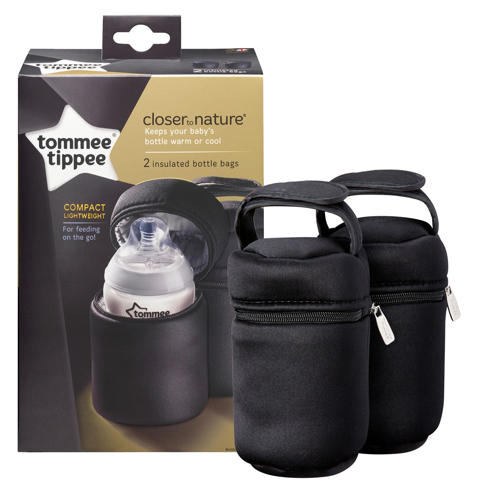 Tommee Tippee Closer to Nature - Geïsoleerde tas voor zuigflessen - Zwart - Set van 2