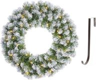 Mica Decorations Kerstkrans/deurkrans groen verlichting 30 lampjes en sneeuw 60 cm met ijzeren hanger