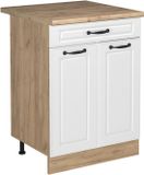 Vicco Keukenonderkast R-Line, Wit landelijk/Goudkleurig Eiken, 60 cm met lade goudkleurig eiken werkblad