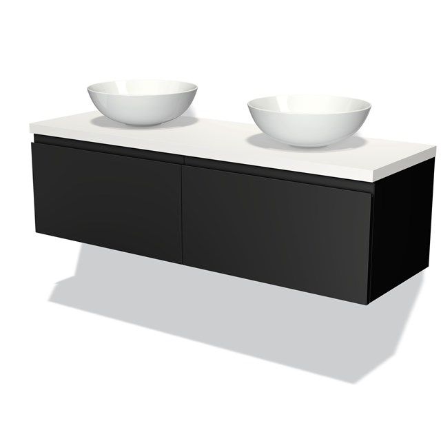 Maxaro Badkamermeubel Modulo Plato 140cm Mat Zwart 2 Lades Greeploos Mat Wit Blad