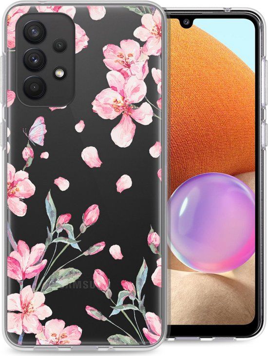 iMoshion Hoesje Samsung Galaxy A33 / A32 5G - Siliconen Back Cover - Roze / Blossom Watercolor