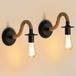Comely 2 Stuks Retro Wandverlichting, Jute Touw Zwart E27, Industriële Binnenlamp voor Slaapkamer, Woonkamer, Trap, Gang (zonder Lamp)