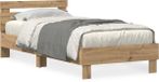 vidaXL Bedframe - met - hoofdeinde - Artisan - Eiken - 90 - x - 190 - cm - Bewerkt - hout