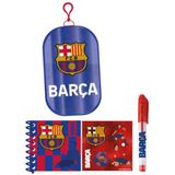FC Barcelona schrijfwarenset met pluche etui voor kinderen, eenheidsmaat, met notitieboek en pen, motief Barça rood en blauw met wapen, officiële licentie voor school en cadeau