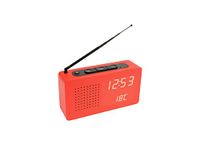 Fisura - Radiowekker, klok, draagbare desktopradio, digitale wekker met radio, 17,7 x 4,5 x 9 cm, materiaal: hout (Rood)