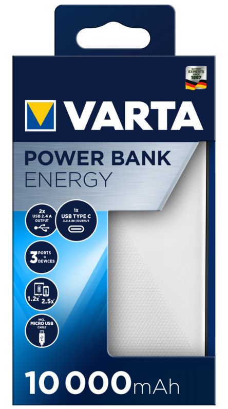Varta Energy 10000 mAh Power Bank - Black/White
