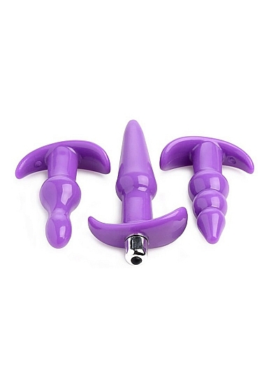 Trinity Vibes 4 Piece Vibrating Anal Plug Set - Purple