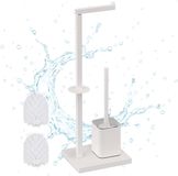 Relaxdays Toiletbutler met reserverolhouder, wc-borstel, metalen staande wc-rolhouder, wit 67,5x20x15,5 cm