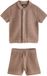 Next - Jongens - Groen - Set van gebreid poloshirt met textuur en knoopsluiting en korte broek - Bruin