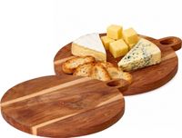 Excellent Houseware Keuken snijplank - 2x - Dia 30 cm - teak hout - serveerplank - broodplank - tapas - hapjes - rond - 2 cm dik