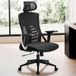 Maisons du Monde FineBuy Bürostuhl Schwarz Mesh-Bezug Schreibtischstuhl bis 120 kg mit Kopfstütze, Drehstuhl höhenverstellbar mit Lendenwirbelstütze, Stoff-Schreibtischsessel ergonomisch mit Wippfunktion