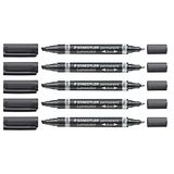 STAEDTLER Lumocolor permanent duo permanent marker, marker met dikke en dunne punt, veeg- en watervast, sneldrogend, navulbaar, langhoudend, 5 zwarte markers, 348 B-9X