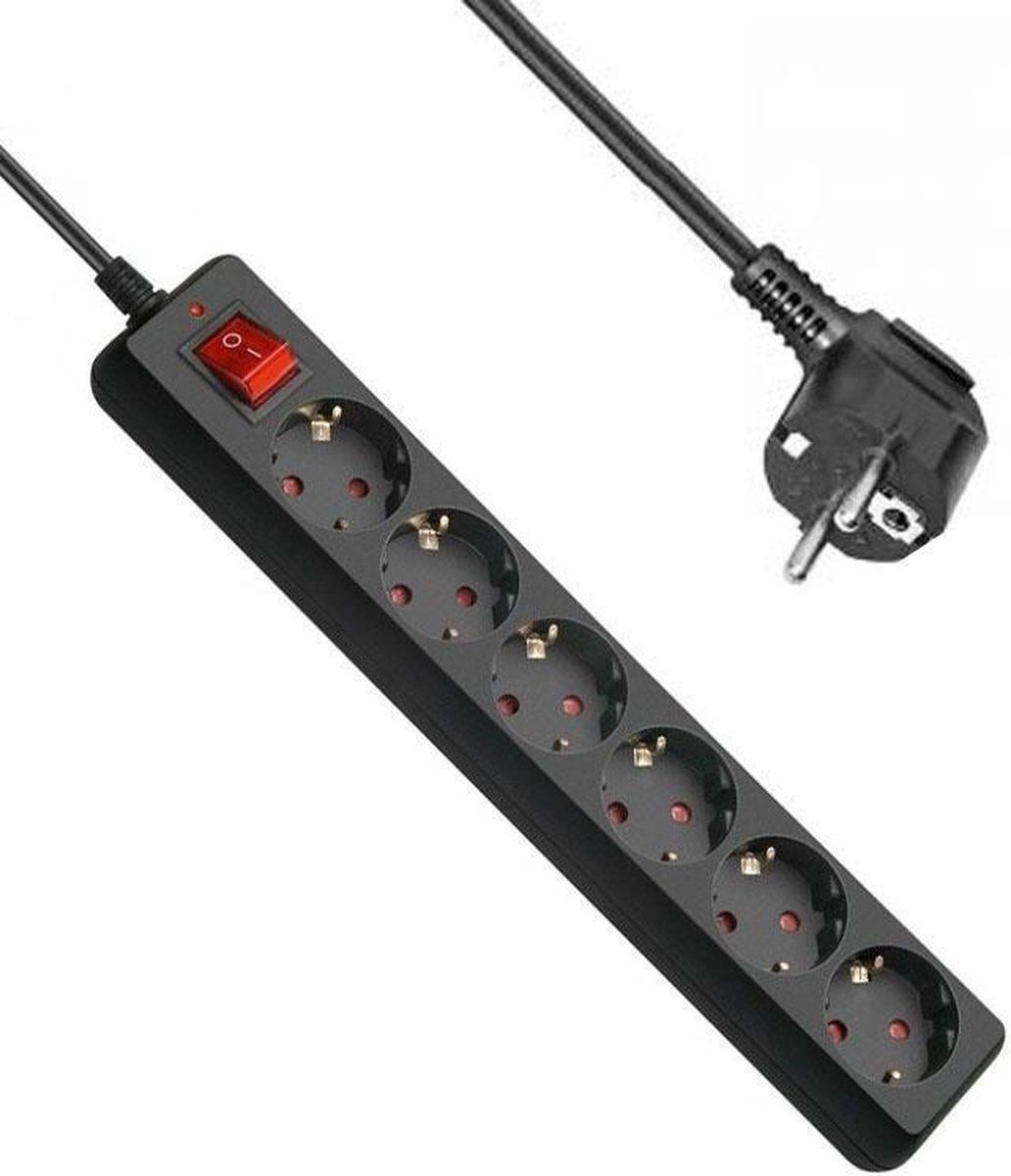 Allteq Stekkerdoos met schakelaar - 6-voudig - 5 meter - Zwart