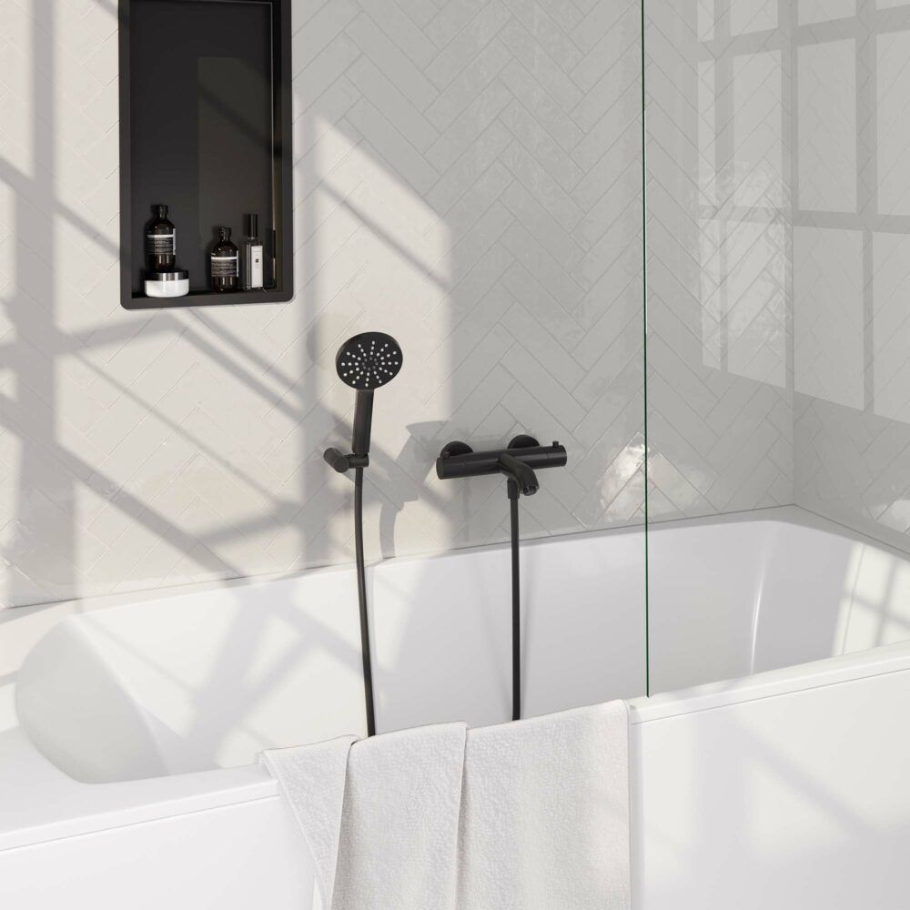 Brauer Black Edition opbouw baddouche met ronde handdouche zwart - 8720359394613