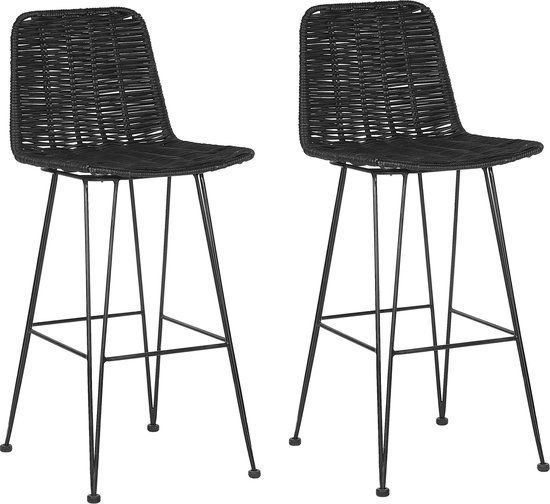 Beliani CASSITA - Barkruk - Zwart - Rotan - Set van 2 - Industrieel