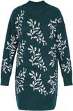 Usha Gebloemde jurk met lange mouwen en ronde hals, kort, XL/XXL, donkergroen