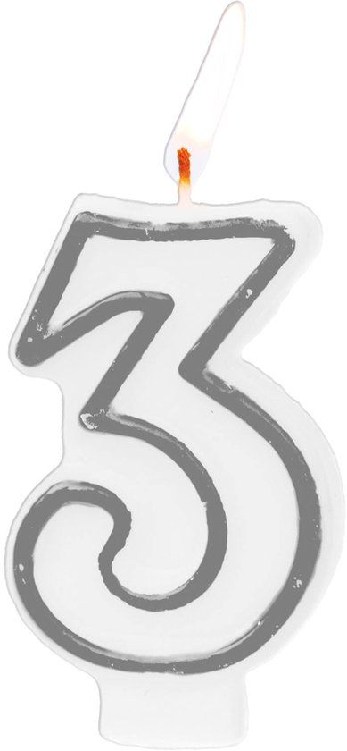 Folat Kaars cijfer 3 Simply Chique Silver 9 cm